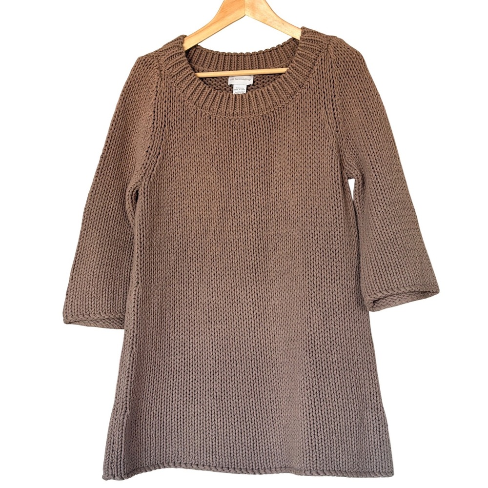 Soft Surroundings Brown Chunky Knit A-Line Tunic Sweater Bell Sleeve Womens Sz M - Picture 4 of 8